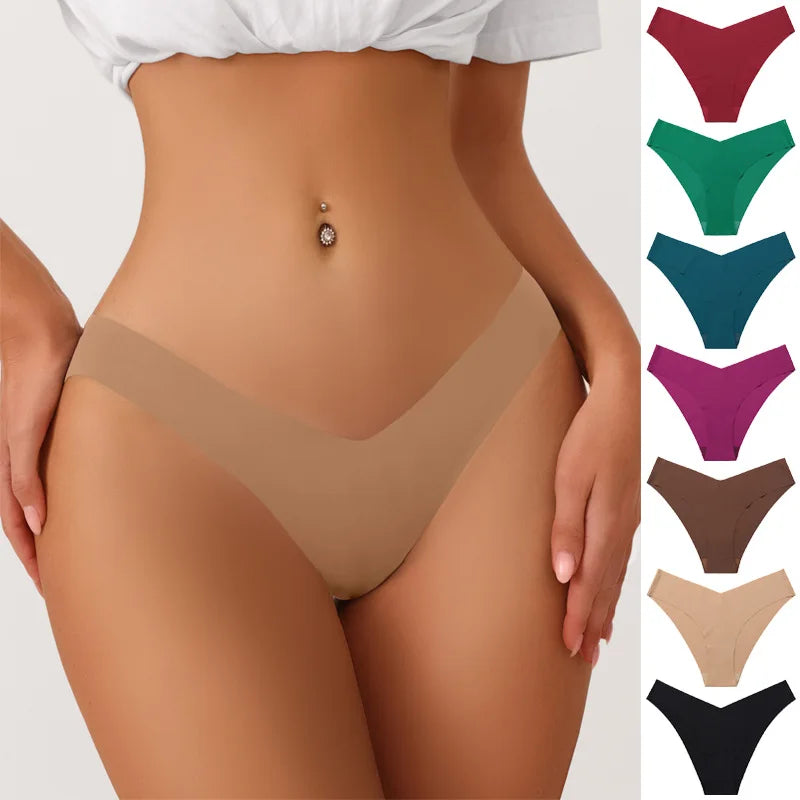 Accept Print logo Wholesale Women's V-shape No Show Panties  Young Girl Stylish Quick Dry Seamless Underwear Plus Size