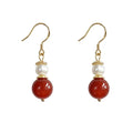 Agate Elegant Temperament 925 Silver Needle Copper Pendant 14K Gold Filled Earrings Female Retro Red Agate Earrings