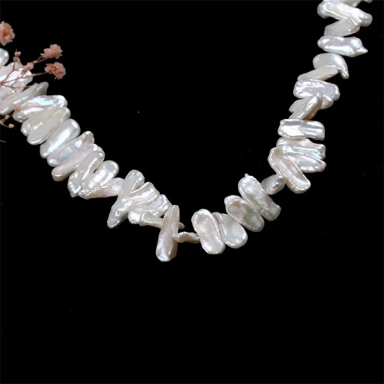 Wholesale 8*17mm Center Drilled Biwa Irregular Shape Freshwater Pearl Strand