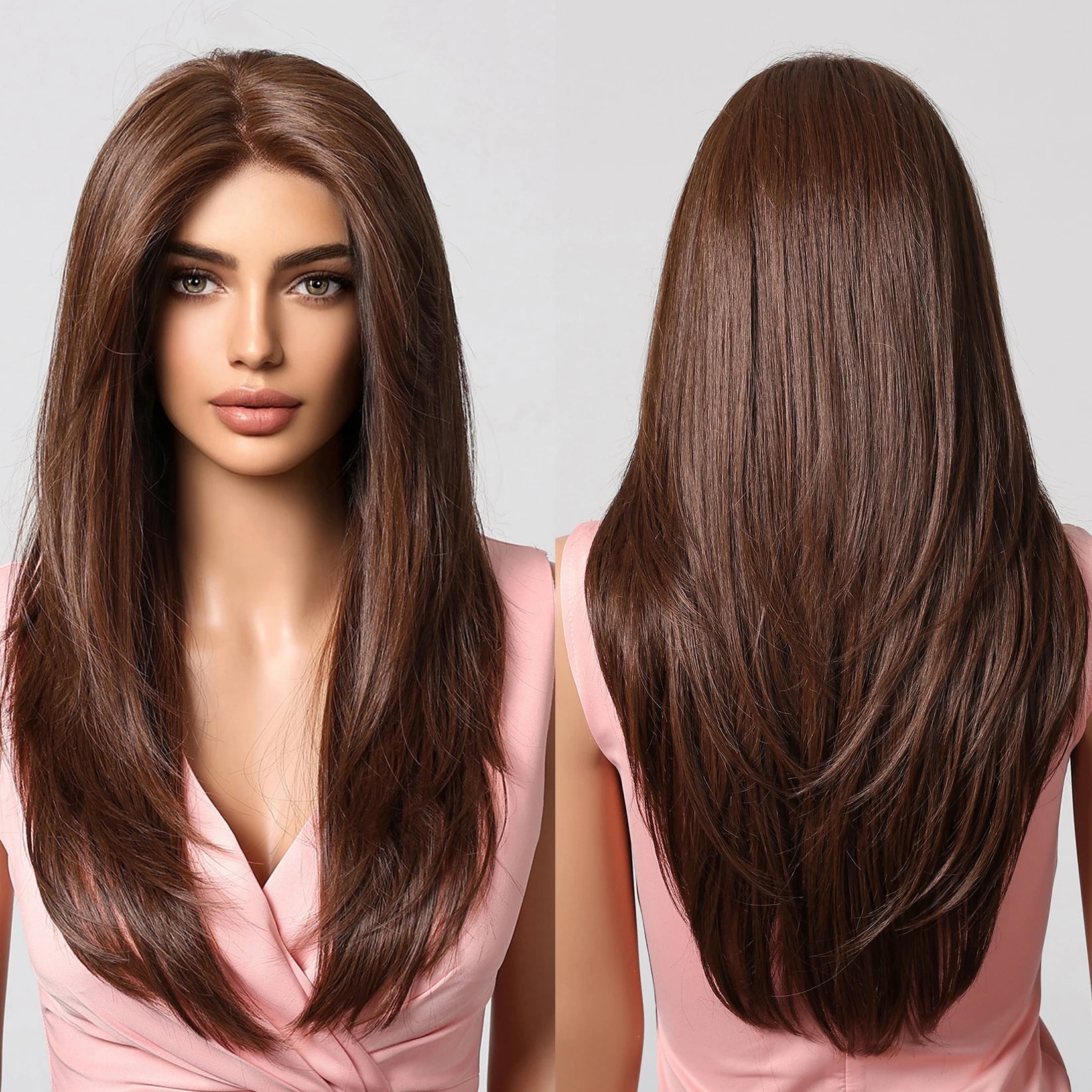 In Stock 13*6 Lace Wig Future Fiber Brown High Quality Natural Smooth Straight Tube Durable Soft Real Photo