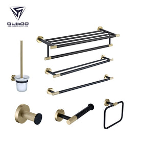 New Luxury Decor Hotel Home Washroom 7Pcs Bathroom Gold Black Accessories Set