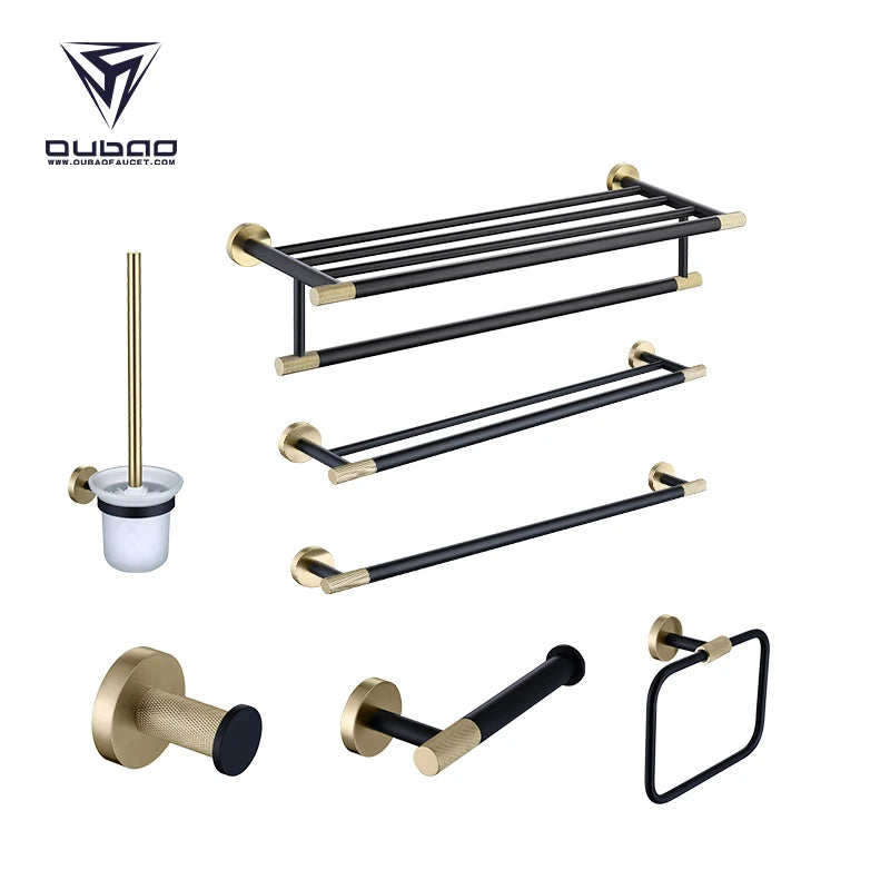New Luxury Decor Hotel Home Washroom 7Pcs Bathroom Gold Black Accessories Set