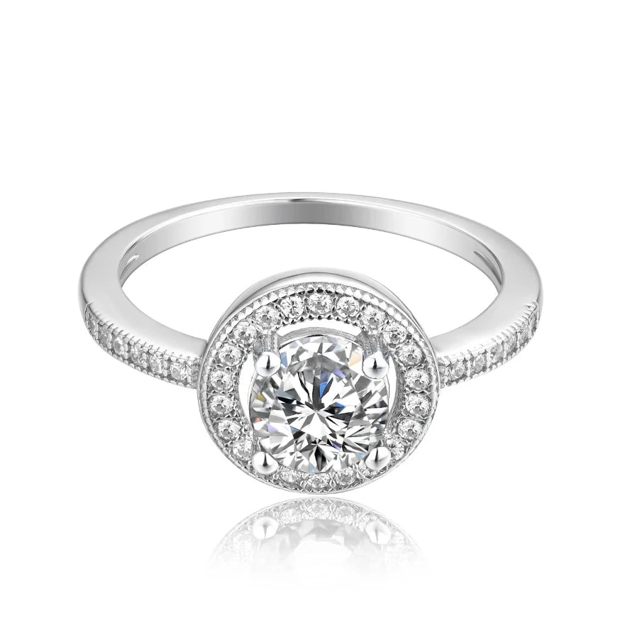 Premium Quality 925 Sterling Silver Round Cut Halo Engagement Ring Cubic Zirconia Anniversaries Weddings Bridal Ring for Women