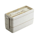Environmental Friendly Degradable Portable Three Layer Food Container Bento Box Kids Wheat Straw Lunch Box with Tableware