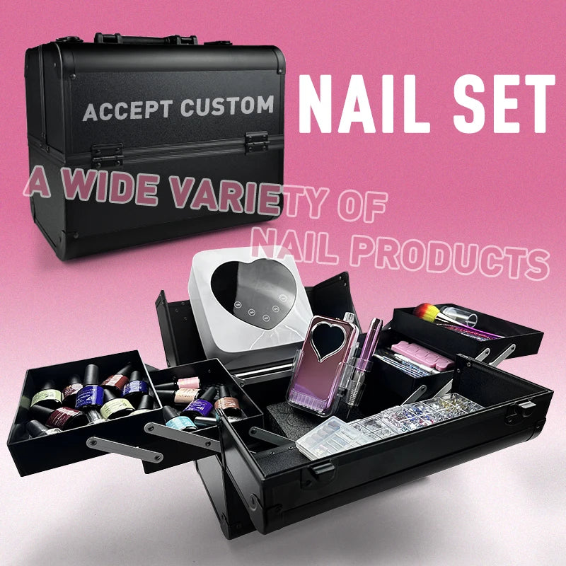 High Quality French Manicure UV Nail Salon Set Gel Acrylic Powder Brush Glitter File Heart Shape Nail Lamp Decoration Tools