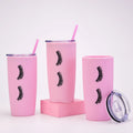 20 oz Outdoor Double Wall Acrylic pink Eyelash Plastic Tumbler Coffee Mug With Push Cover and Straw Ready to Ship