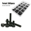 285pcs M2 M2.5 M3 M4 M5 DIN912 Black 304 A2-70 Stainless Steel Allen Hexagon Hex Socket Head Cap Screw Bolt Assortment Set Box