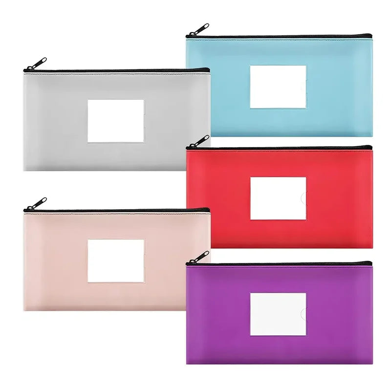 Multi Colors Leather Wallet Pouches Zipper Bags with Label for Cash Coins Cosmetics Invoice