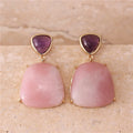 Popular Jewelry New Chic Bold Fashion Pink Opal Amethyst 18k Gold Stud Earring Natural Stones Dangle Earrings Women Jewelry Bijoux Wholesale
