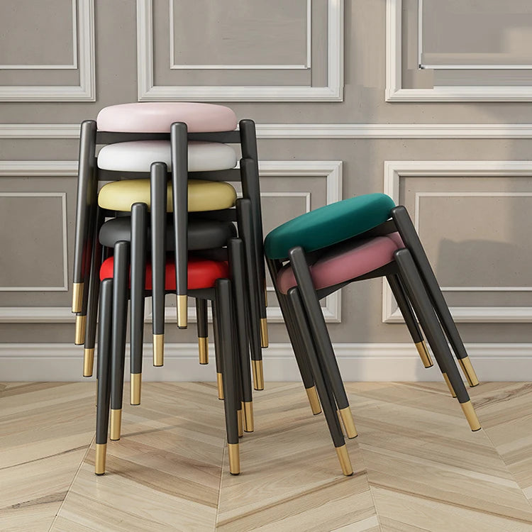 Simple Nordic Metal Iron Art Restaurant Soft Seat Stool Household Stackable Storage Without Backrest Metal Leg Comfortable Stool