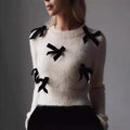 2024 New Autumn Fashion 3d Bow Round Neck Slim Warm Pullover Female Commuting Streetwear Elegant Long Sleeve Sweater for Women