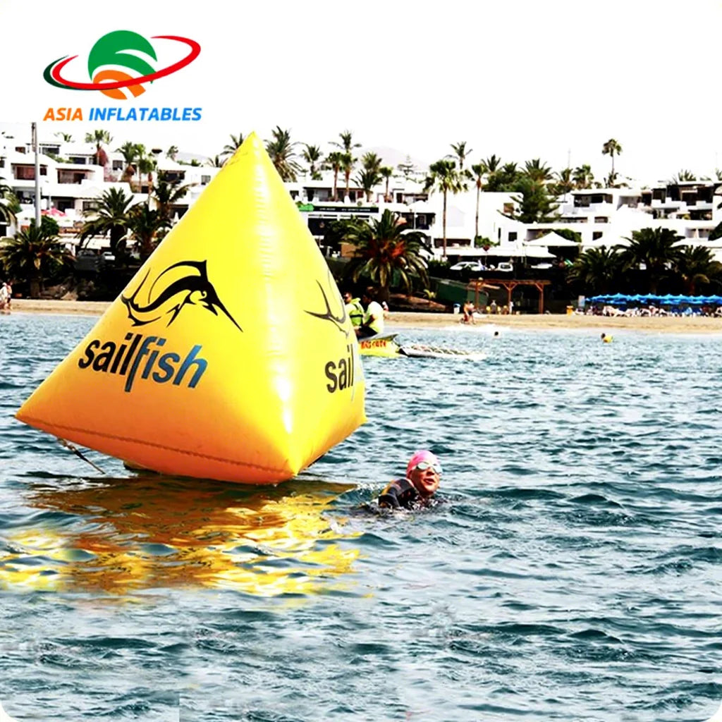 1.5m Inflatable Orange Water Swim Safety Markers BalloonOpen Water Swimming Race Events Inflatable Yellow Triangle Swim Buoys