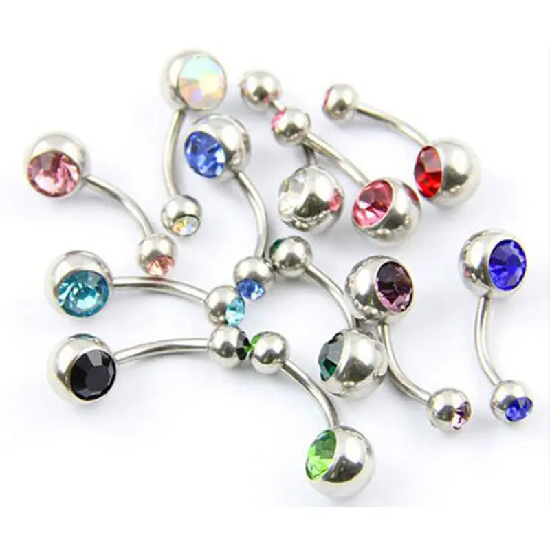 Double Gem Banana Navel Body Jewelry Stainless Steel Piercing Belly Rings with Navel Bars Durable and Stylish