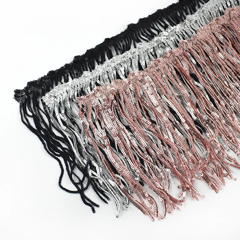 Meetee RC427 17cm Sequin Lace Costume Accessories Shiny Latin Dance Skirt Trimming Material Fringe Trim Fabric Tassel Lace