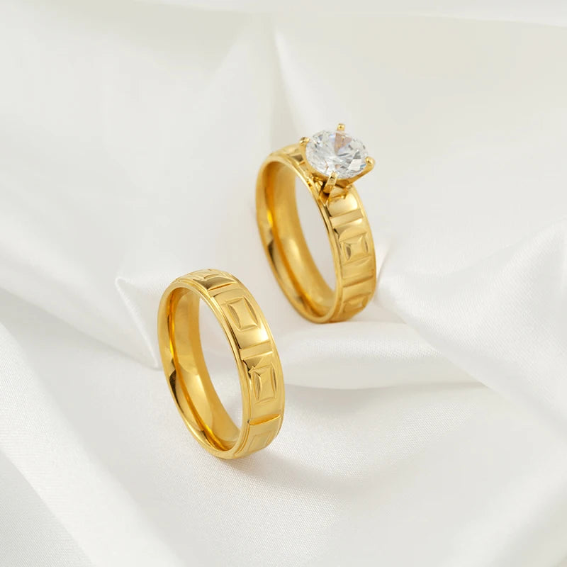 Couple Fashion Jewelry Wedding Rings Gold 18k Couple Stainless Steel Couple Ring Set