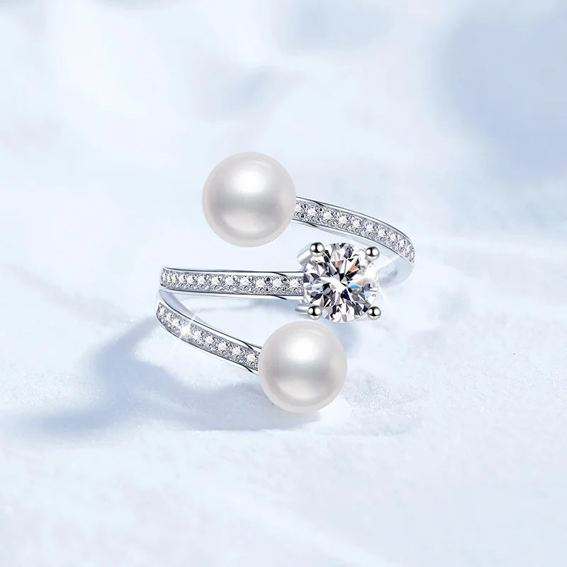 S925 Sterling Silver Adjustable Ring with Freshwater Pearl Elegant and Stylish Pearl Rings