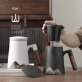 Large Office & Home Use Three-Piece Set of Glazed Painted Ceramic Mugs Wooden Handle Water Cup Cover Strain Hand Painted Color