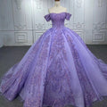 Modest Beading Purple Off Shoulder Sequins Lace Ball Gown Quinceanera Dress Jancember 6591