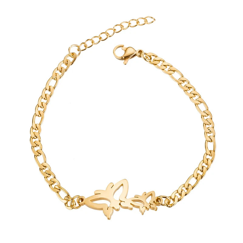 Fashion 18K Gold Silver PVD Plated Stainless Steel Charm Butterfly Bracelet Jewelry for Women