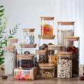 Environmental Friendly Airtight High Borosilicate square Glass Storage Jar with Bamboo Lids