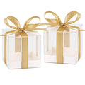 Clear Foldable PVC Plastic Cube Wedding Favour Sweet Chocolate Candy Packaging Gift Boxes with Paper Base Embossing Craft Design