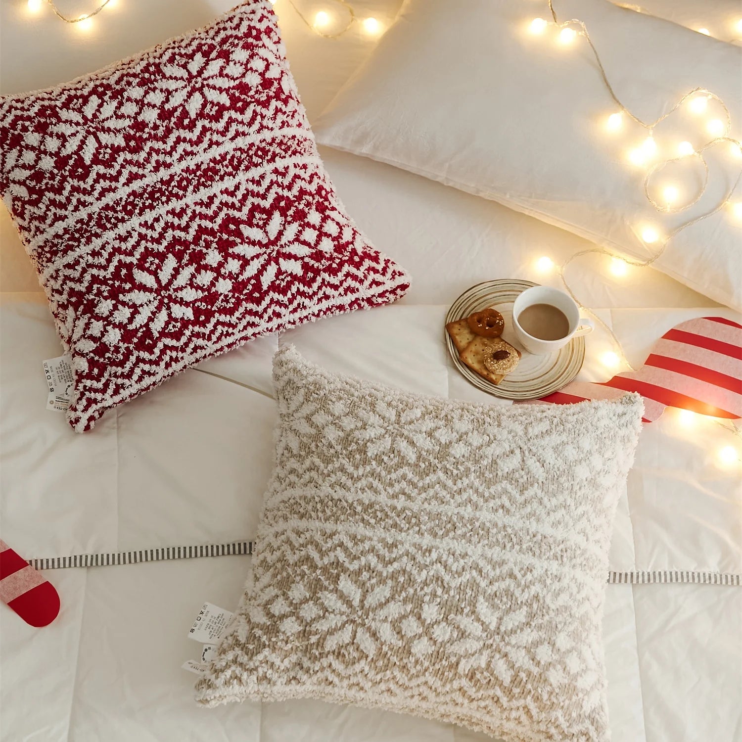 Cl  Warm and Comfortable Polyester Knitted Throw Pillow Case for Sofa and Home Decoration for Festival Christmas
