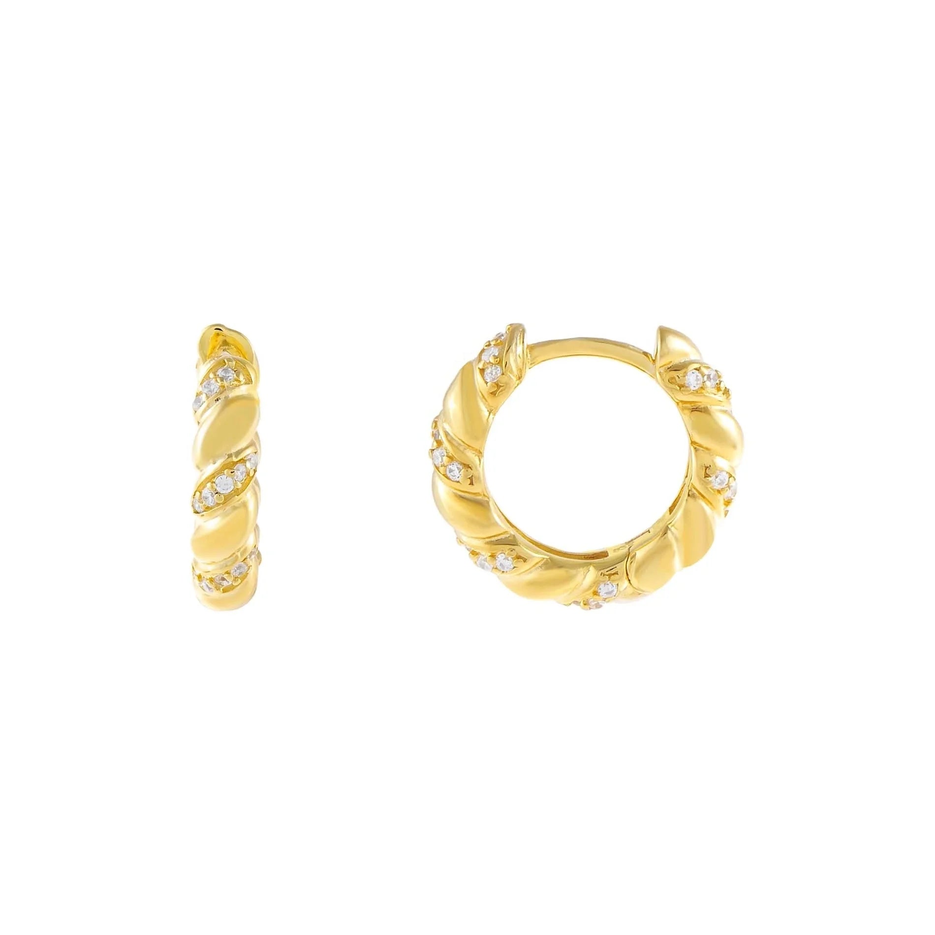 Pave CZ Twisted Huggie Hoop Fashion Earring Jewelry Sterling Silver 925 Wholesale