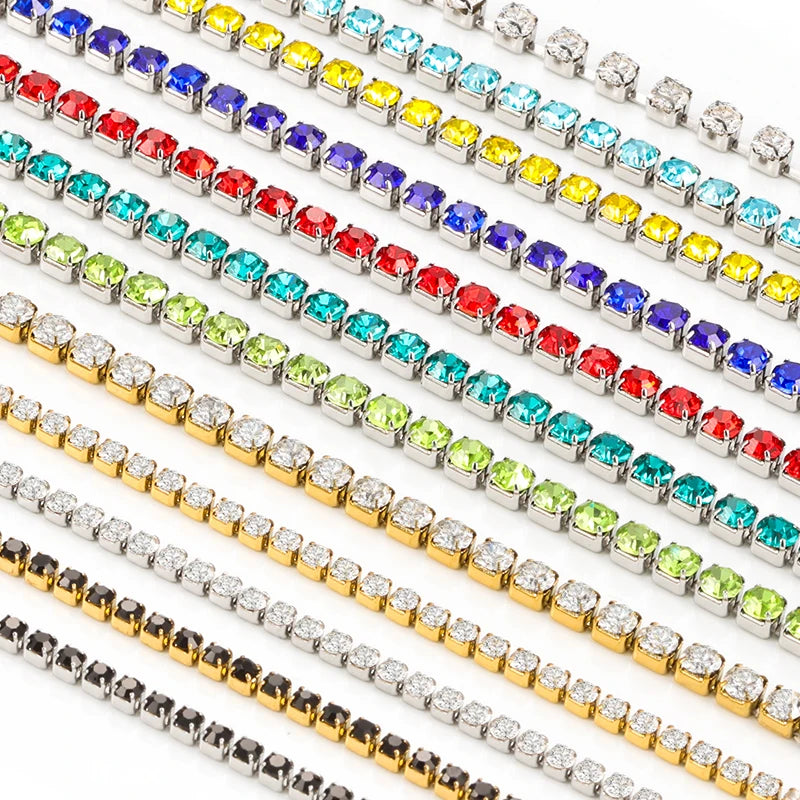 18K PVD Stainless Steel Diamond Chain in 18K PVD Gold Blue Red Green for Jewelry Making Necklace & Bracelet Components