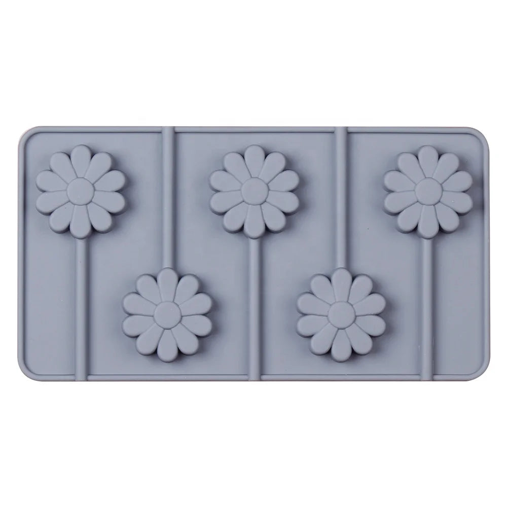 Eco-Friendly Stocked Candy Chocolate Lollipop Mold 5 Cavity Flower Silicone Cake Tools 20x10.8x1.2cm 51g OEM/ODM Brand Model MegaBDM