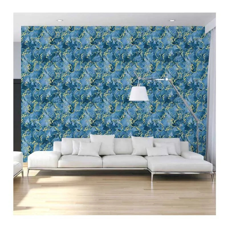 High Quality Waterproof 3D Blue Marble Vinyl Coated Wall Paper Rolls Home Living Room House Decoration PVC Wallpaper for Walls