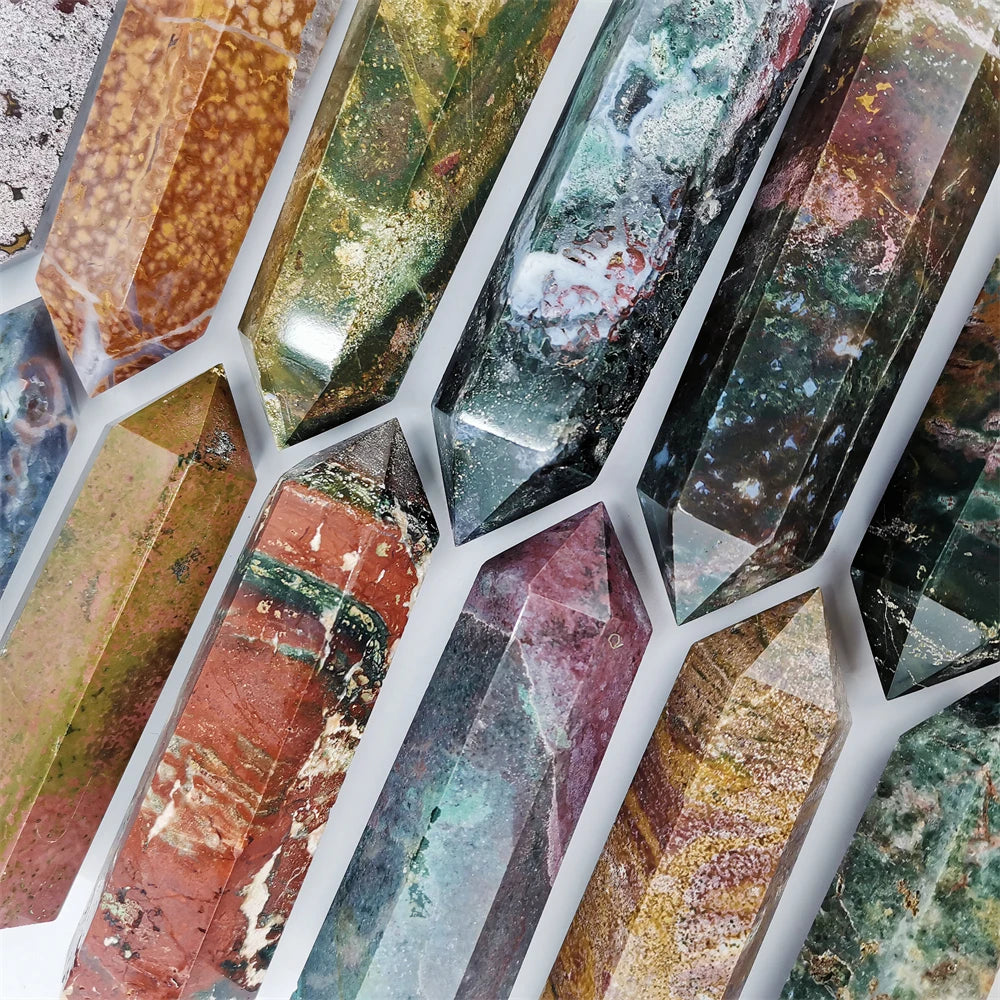 Hot Sale Natural Crystal Stone Polished Sea Ocean Jasper Point Tower for Decoration