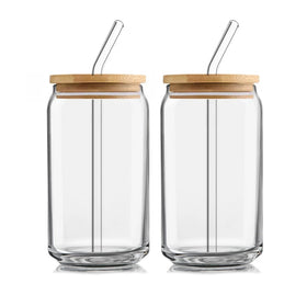 Ready to Ship Transparent 16oz 550ml 600ml Borosilicate Glass Drinks Water Cup Bottle Tumbler with Bamboo Lid and Glass Straw