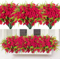 Artificial Spring Petunias Flowers Shrubs Plants with Fern Hanging Planters for Home Garden Summer Wedding Party Porch Decor