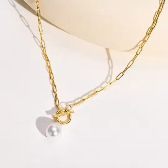 Hot Trendy Stainless Steel Drop Water Pearl Necklace 18K PVD Gold Plated 316 Stainless Steel Pearl Pendant Women's Party Fashion