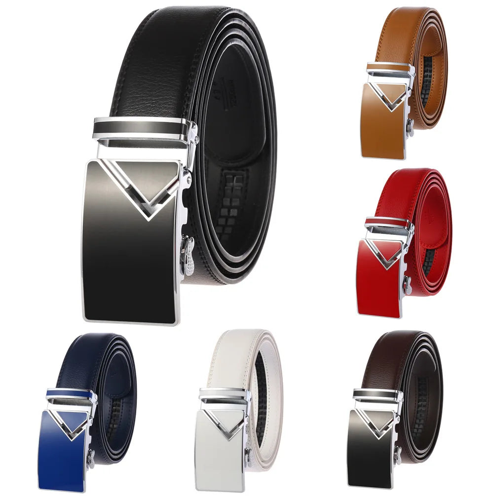 Adjustable Durable Classic Multi-color Custom Ratchet Style Buckle Split Cow Leather Belt for Men