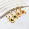 Vintage Trendy PVD18K Gold Stainless Steel Earrings  Pink Diamonds Green Diamonds Oval Charm Hoop Earrings Jewelry for Women