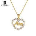 Wholesale 925 Sterling Silver Mother's Day Fine Jewelry Luxury Zircon Letter Heart Shape Hollow Out Pendant Necklaces for Women