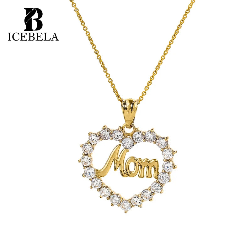 Wholesale 925 Sterling Silver Mother's Day Fine Jewelry Luxury Zircon Letter Heart Shape Hollow Out Pendant Necklaces for Women