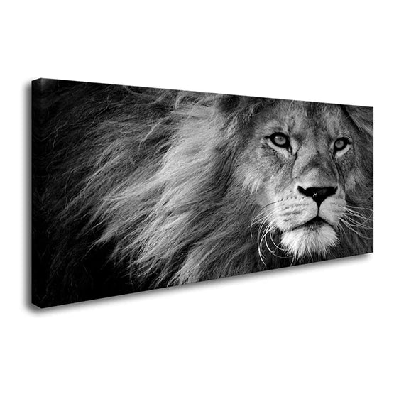 Canvas Prints Wall Art Grey Lion Stretched Canvas Wooden Framed for Living Room Bedroom and Office