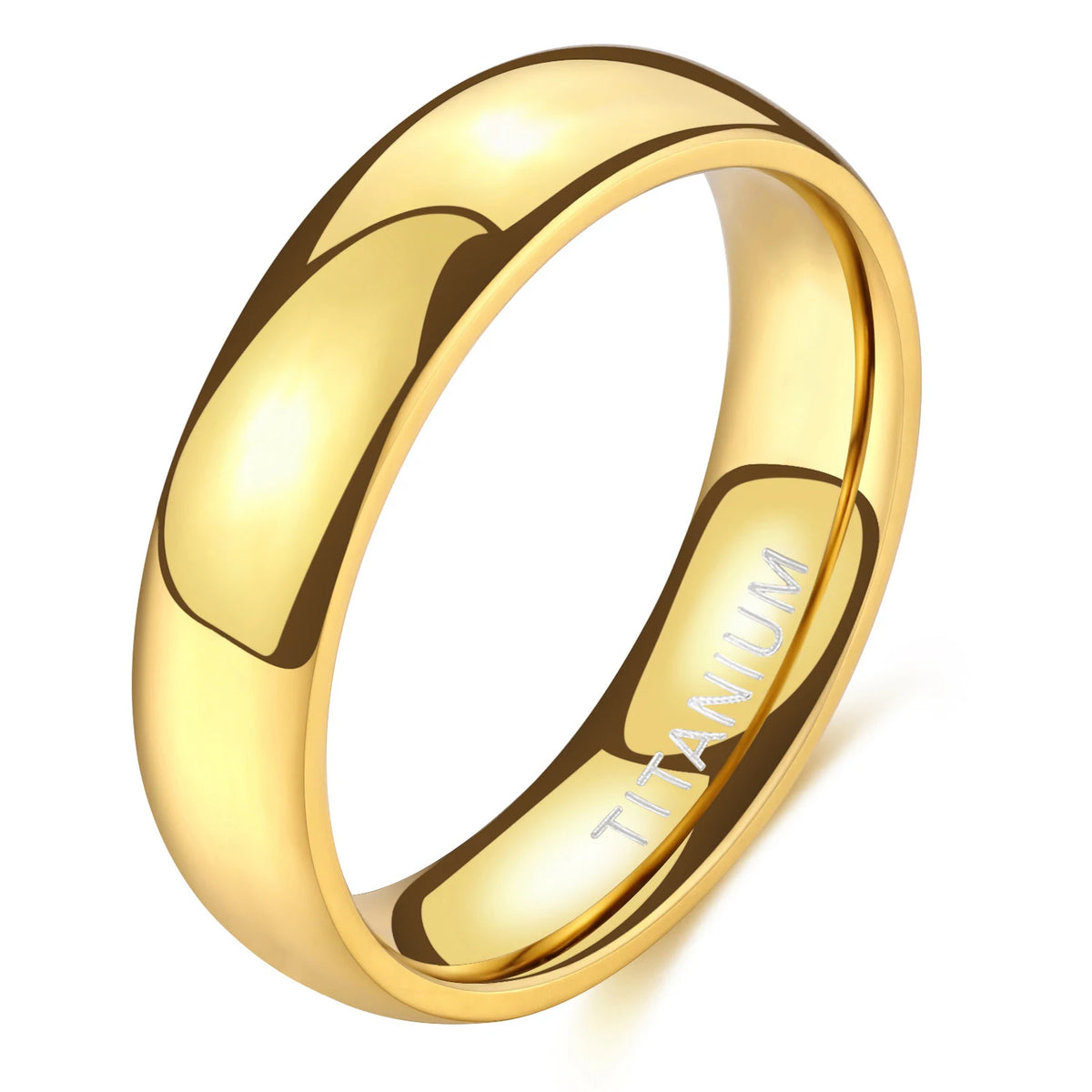 OAHLAN 6mm Gold Color Titanium Ring Dome High Polished Man Wedding Band Women Engagement Ring Fashion Jewelry Anniversary MegaBDM