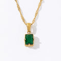Trendy Fashion Jewelry Women Gold Plated Jewelry Stainless Steel Square Green Zircon Pendant Necklace