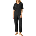 Customized Women's Organic Bamboo Viscose Jersey Thermal Pajama Set V-Neck Top with Pockets Lounge Pants for Spring/Summer