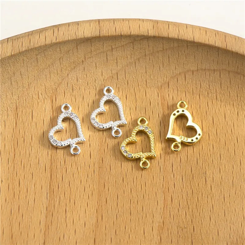 Hot Sales 925 Sterling Silver Vermeil Hollow Zircon Heart Shaped Charm for Jewelry Making Connectors MegaBDM