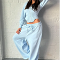 Blue Women's Crop Hoodie Wide Leg Pants New Arrival Winter Cotton Tracksuit With Letter Pattern Casual Style for Autumn Season