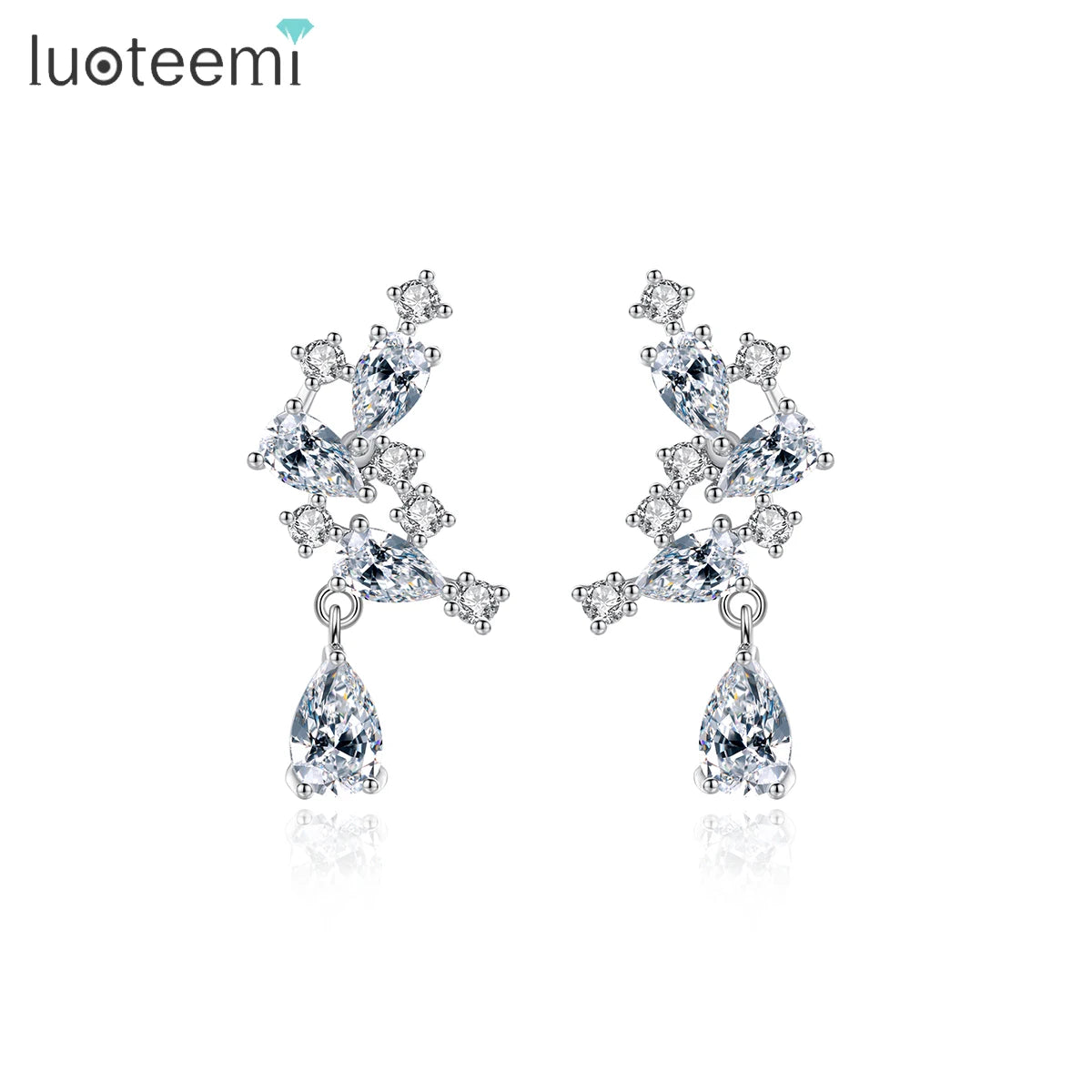 LUOTEEMI Small Stud Plant Earing Luxury Design Fashion Zircon Brand Woman Trendy Cubic Zirconia Earring