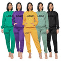 Custom Logo Spring Autumn Drawstring Long Sleeve Trendy Solid Color Womens Casual Hoodies Trousers Pant Set Suits