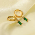 Fashion Hypoallergenic Stainless Steel Gold Plated Drop Earrings Square Green Zircon Pendant Earrings Boucle Doreille Bijoux