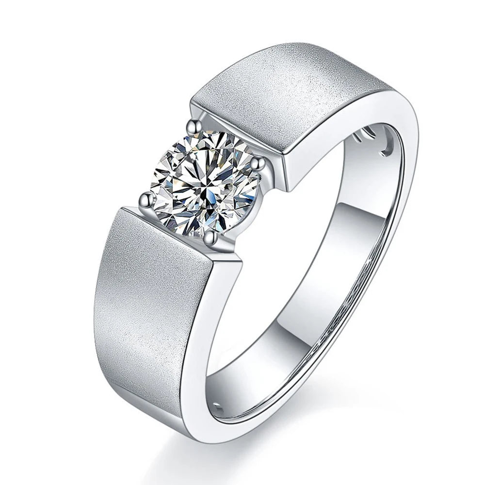 Luxury Jewelry 925 Sterling Silver White Gold Round Brilliant Cut Engagement 1ct Vvs Real Moissanite New Diamond Men Rings