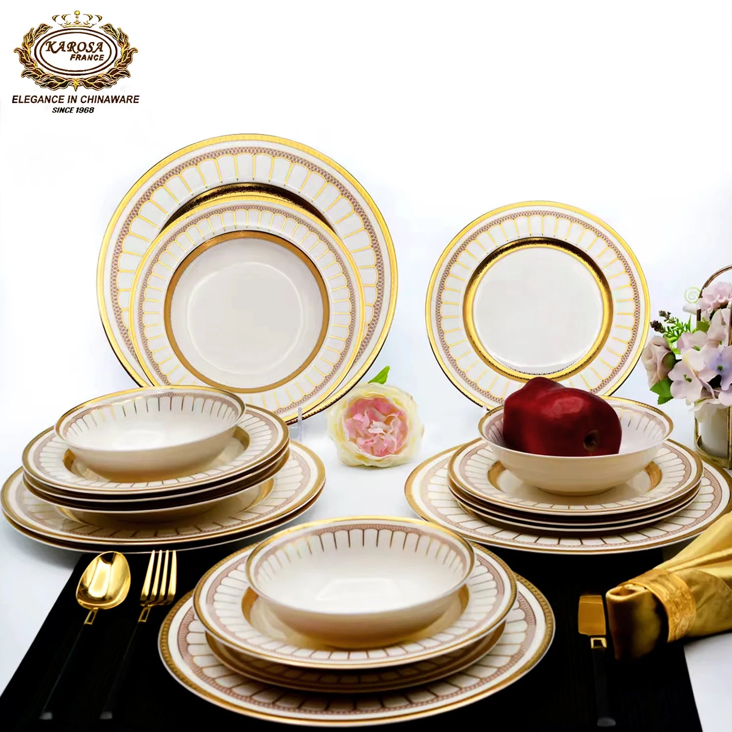 Hot Selling 24pcs Ceramic Plates Decorative Table Germany Gold Fine Porcelain Dinner Set Dinnerware Luxury Sets