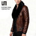 Customized OEM Autumn Winter Fashion New Men Punk Fur Collar Leather Motorcycle Jacket Thick Windbreaker Plus Size Coat
